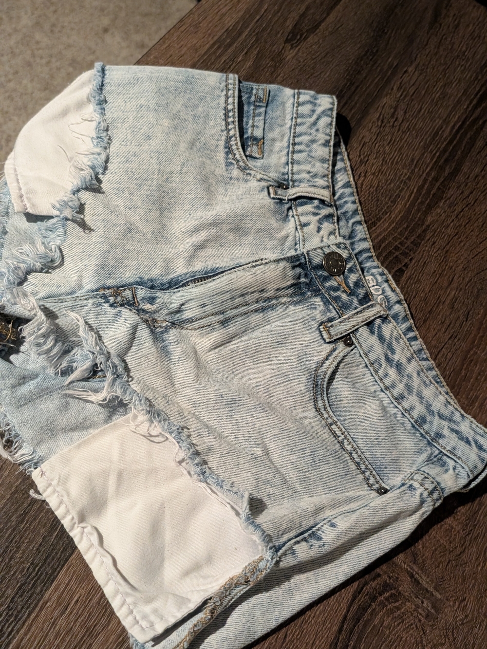 BDG Light Wash High Waist Distressed Denim Shorts